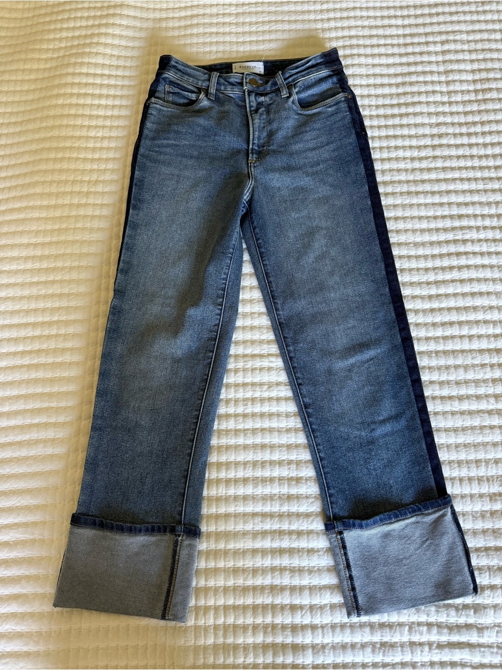 Evereve Two-Tone Blue Crop Straight Jeans